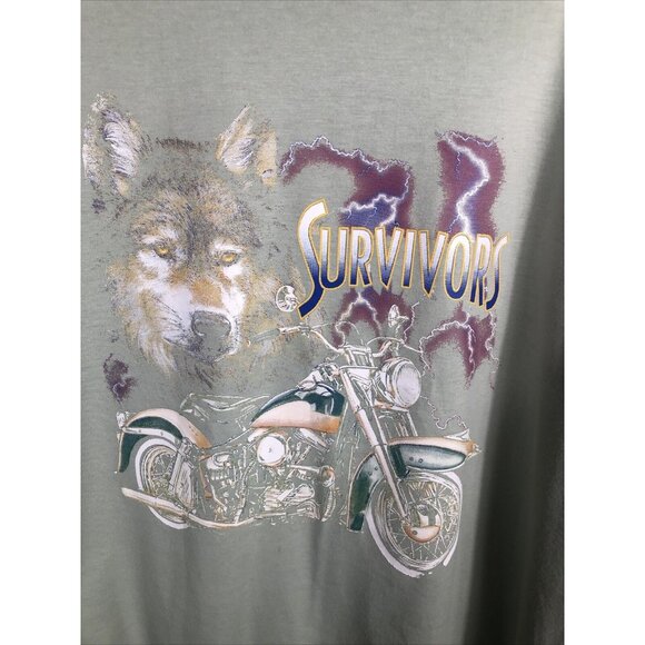 Men’s T Shirt Survivors Biker Shirt Extra Large Bike Wolf Green Bikers Tee Shirt - Picture 2 of 8